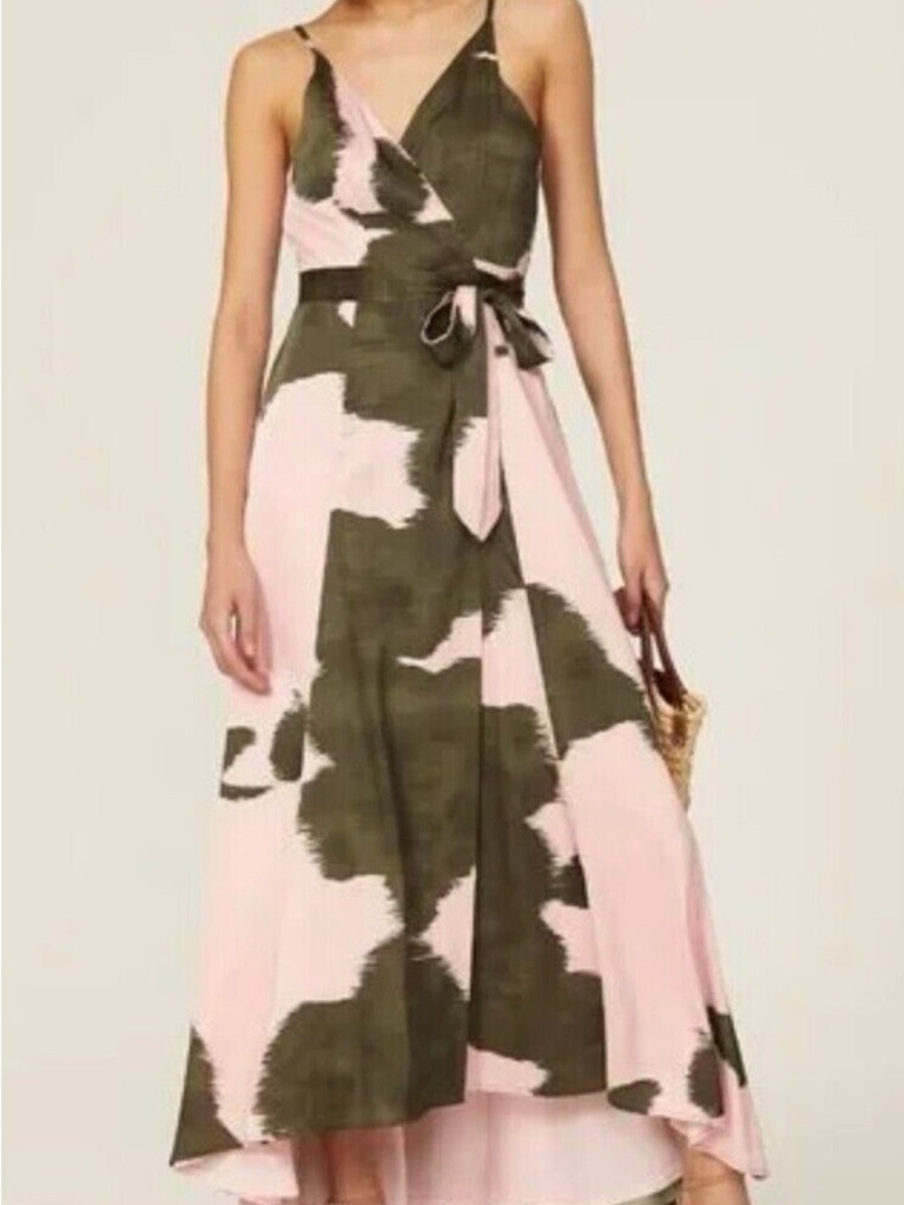Anthropologie Hutch - Women’s Pink and Olive Surplice Wrap Maxi Dress